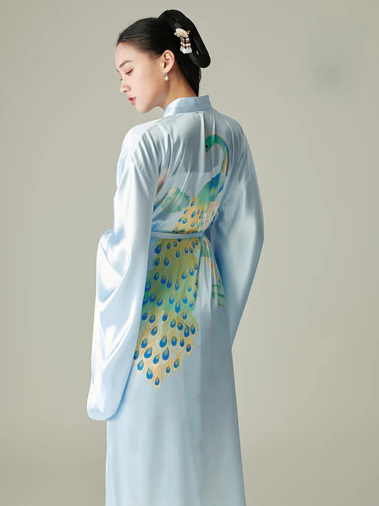 Neu Chinesischen stil high-end-morgen robe große größe nachthemd Hanfu breiten ärmeln- reines Weiß / M