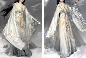 Enjoy the ethereal beauty of ancient China by wearing our Wei and Jin embroidered Fairy White Hanfu. Impeccably crafted and decorated with intricate embroidery, this Hanfu embodies the elegance of traditional Chinese clothing. Whether you're attending a special occasion or just enjoying everyday elegance, our collection offers a variety of styles to suit your taste. Explore our fairy Hanfu, princess Hanfu and casual Hanfu series and experience the timeless charm of Hanfu fashion.