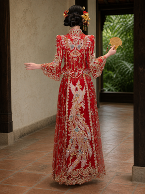 Plus size Chinese wedding dress Malaysian model view 3