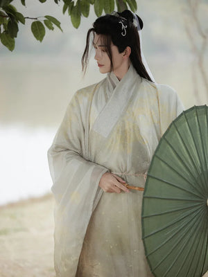 Authentic bright moon light breeze ming taoist robes men printing smudges hanfu for cultural events standing front