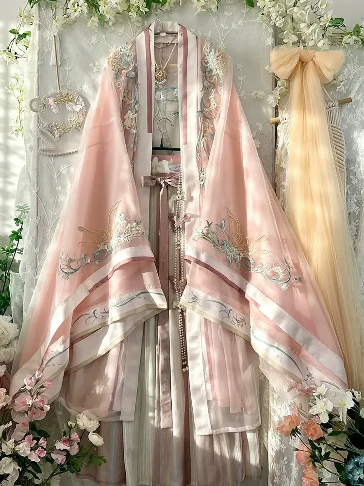 Butterfly Love Hanfu Set – Plus Size Song-Style Qiyao Robe with Wide Sleeves, Elegant Slimming Outfit for Sprin - Yandan_Hanfu