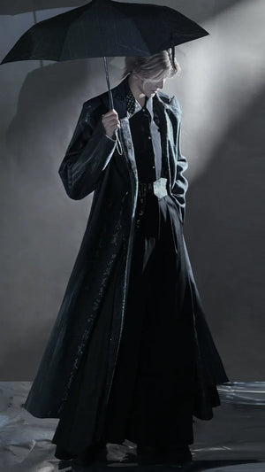 Authentic ink rhythm new chinese set unisex wool coat with calligraphy inspired ink wash design for all standing front