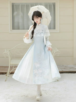 Authentic lily dew modern hanfu ensemble new chinese style dress set for autumn and early winter standing front
