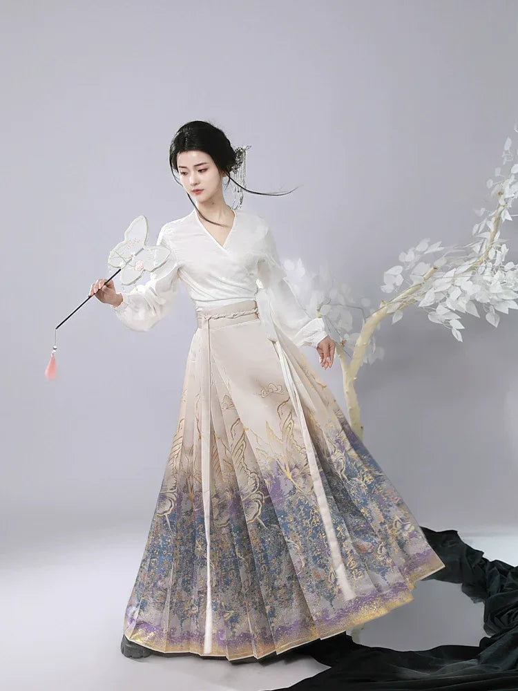 Authentic lucky butterfly new chinese skirt gold brocade hanfu daily ma mian skirt for women standing front