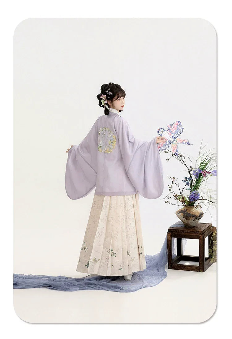 Authentic moonlit blossom ming style hanfu embroidered round collar top and mamian skirt for autumn winter standing front