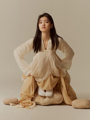Authentic new original hanfu set improved tang made chest length skirt ancient women daily dress full set standing front
