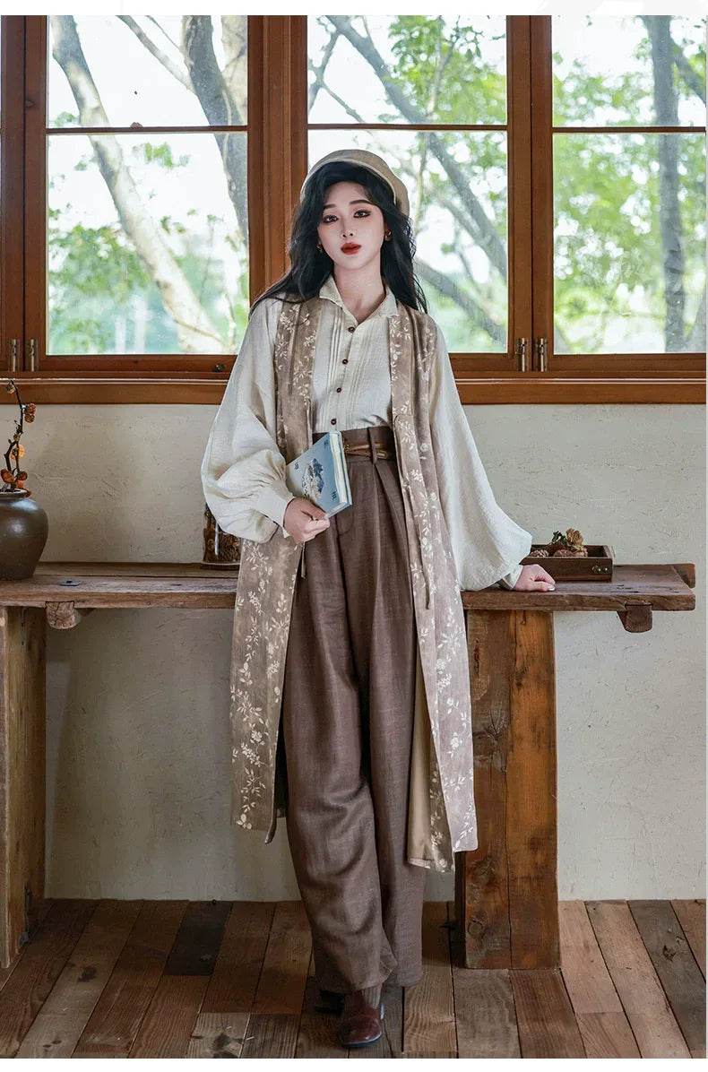 Authentic seventy two haze new chinese blouse high waisted trousers set south of france holiday wear standing front
