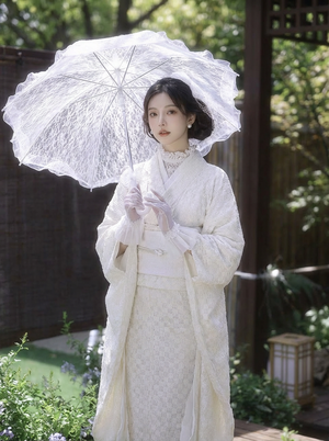  Authentic sheer lace japanese yukata robe single layer kimono traditional modern fit with tabi socks standing front