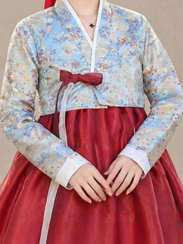 Traditional korean hanbok court dress elegant women outfit for photography dance and stage events fabric and embroidery detail