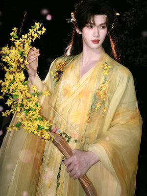 Authentic welcome spring couple hanfu embroidery wei jin southern northern dynasties flower dynasty festival outing flower god standing front