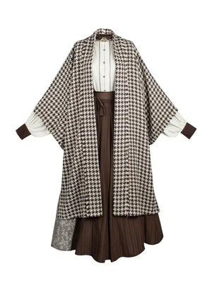 Autumn houndstooth modern commuting coat new chinese song inspired daily wear for women fabric and pattern detail