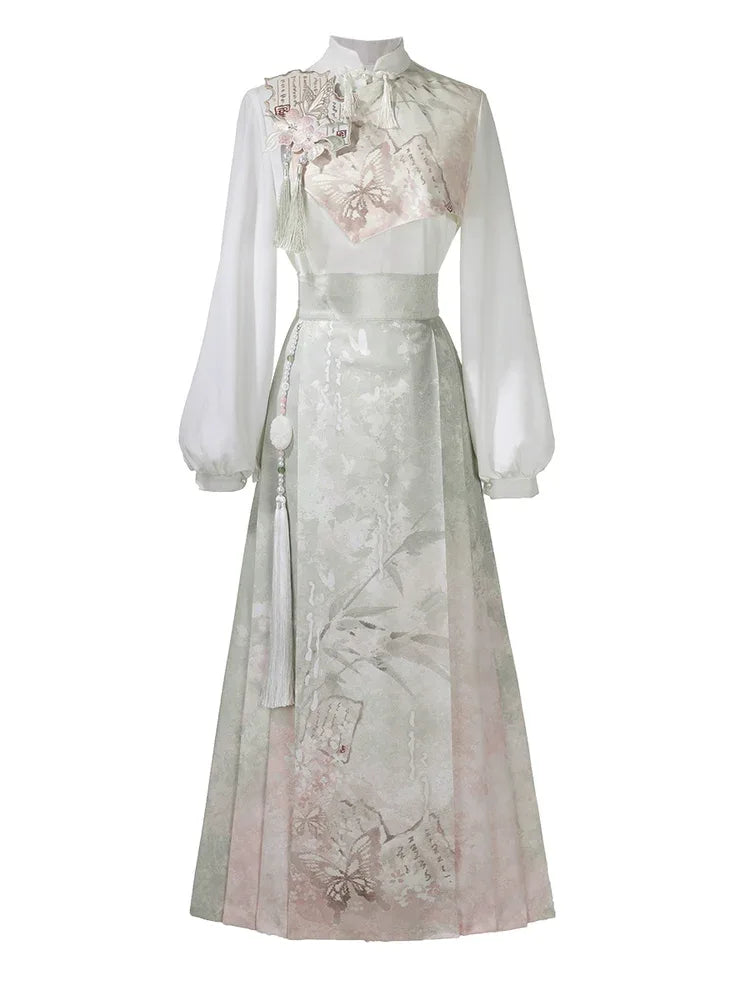 Beauty in the painting fall hanfu ensemble new chinese inspired top and dress set for women autumn fabric detail