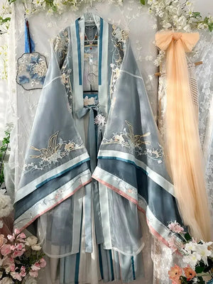 Butterfly love song style hanfu plus size qiyao robe with wide sleeves elegant slimming spring outfit for women back view