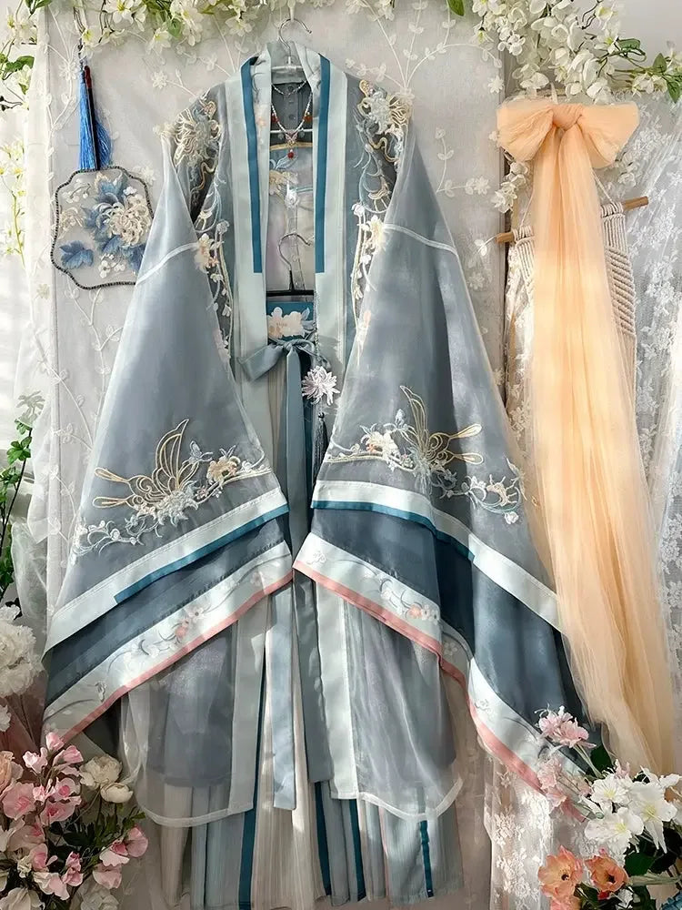 Butterfly love song style hanfu plus size qiyao robe with wide sleeves elegant slimming spring outfit for women back view