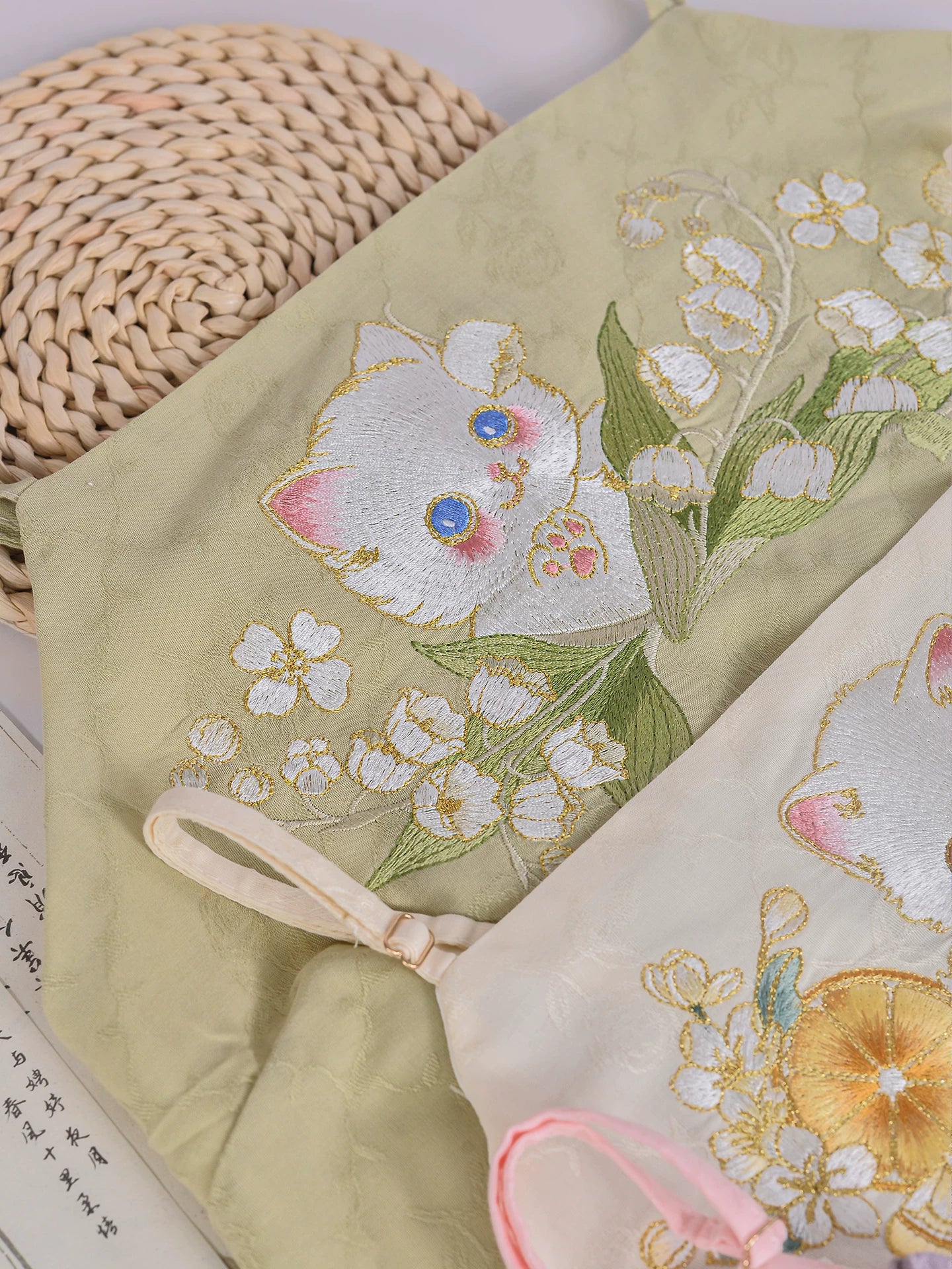 Cat print miss cat hanfu embroidered sling top national style camisole vest for spring summer daily wear standing front