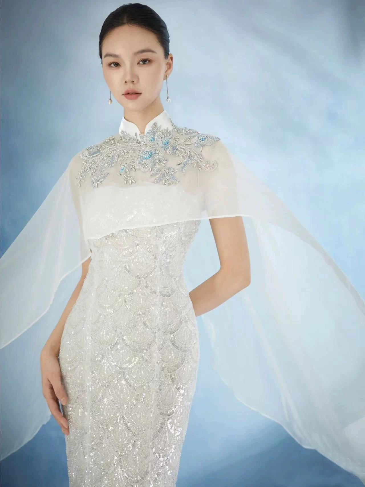 Cheongsam evening dress women light luxury niche high end adult ceremony new chinese style national style host guzheng performance clothes front view
