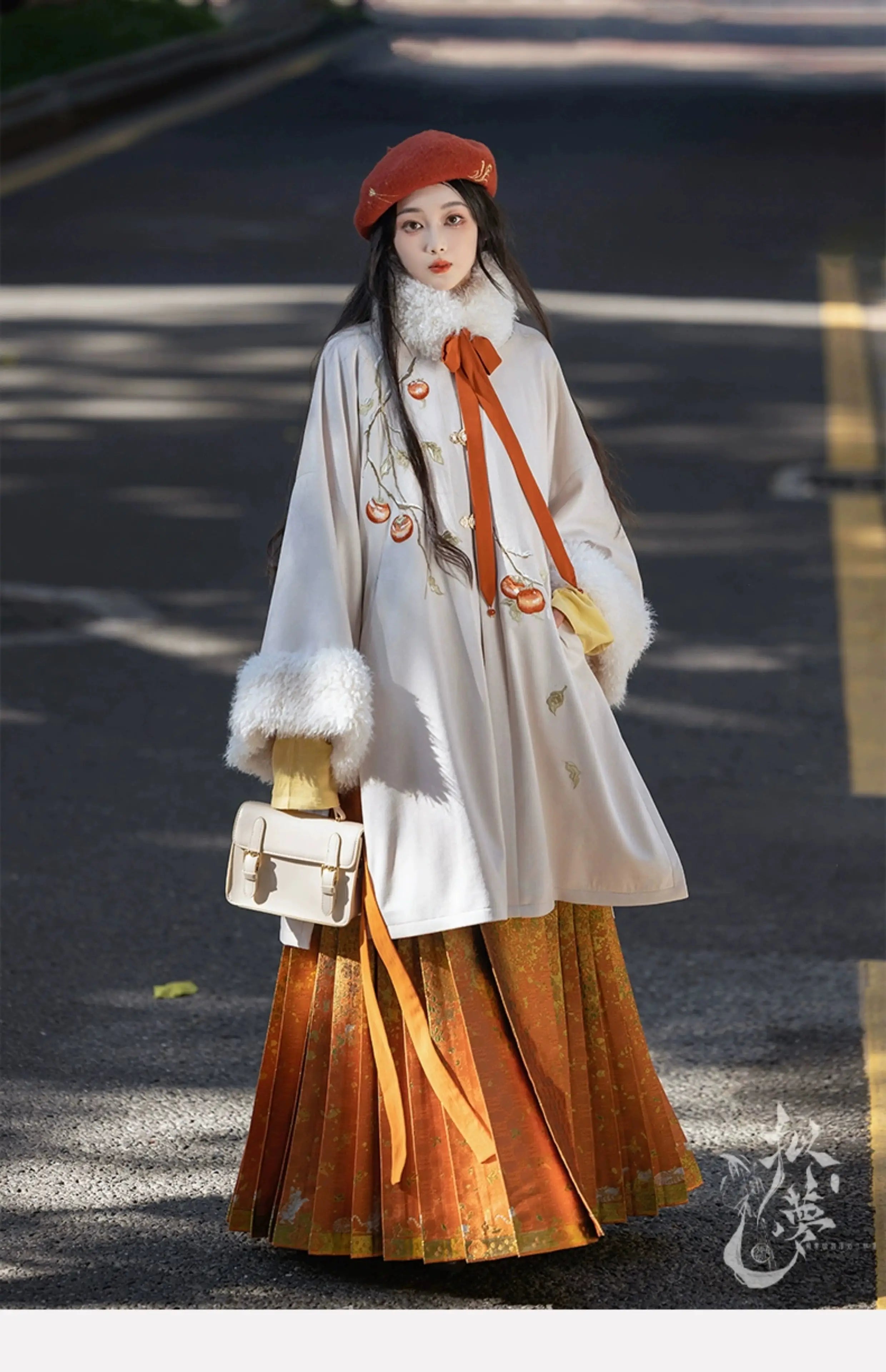 Orange modern hanfu dress for women, inspired by traditional Song Dynasty style and crafted from luxurious silk. This versatile hanfu includes a coordinating coat or jacket, making it ideal for winter wear, Chinese New Year celebrations, or casual outings. Suitable for events such as graduations and cosplay, this hanfu blends classic Chinese elegance with contemporary fashion, perfect for anyone looking for where to buy hanfu or shop authentic hanfu for sale. Available at our online hanfu shop, offering opt