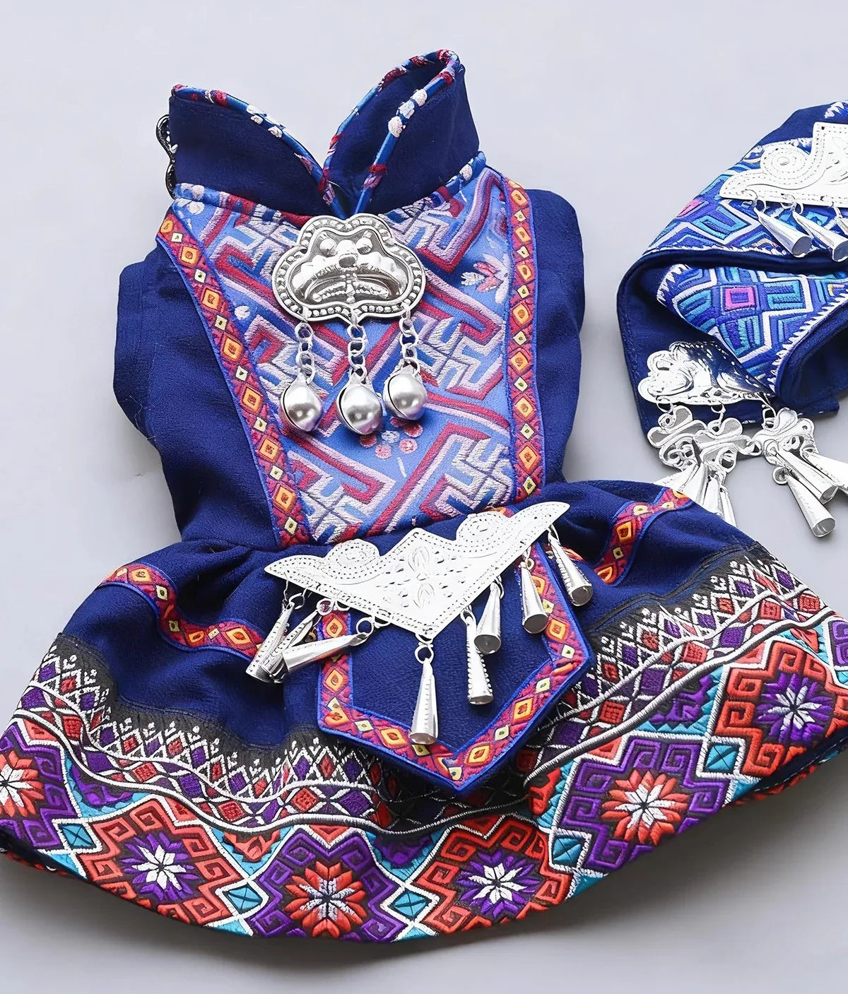 Colorful festival pet costume zhuang and yao chinese ethnic style for pet holiday wear full length view