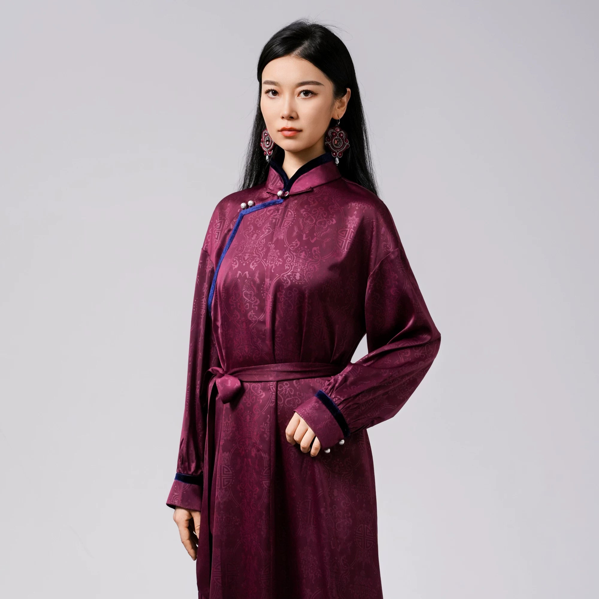 Comfortable mongolian element ethnic long dress summer new formal robe for middle aged and elderly mother banquet wear full length view