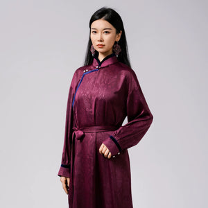 Comfortable mongolian element ethnic long dress summer new formal robe for middle aged and elderly mother banquet wear full length view