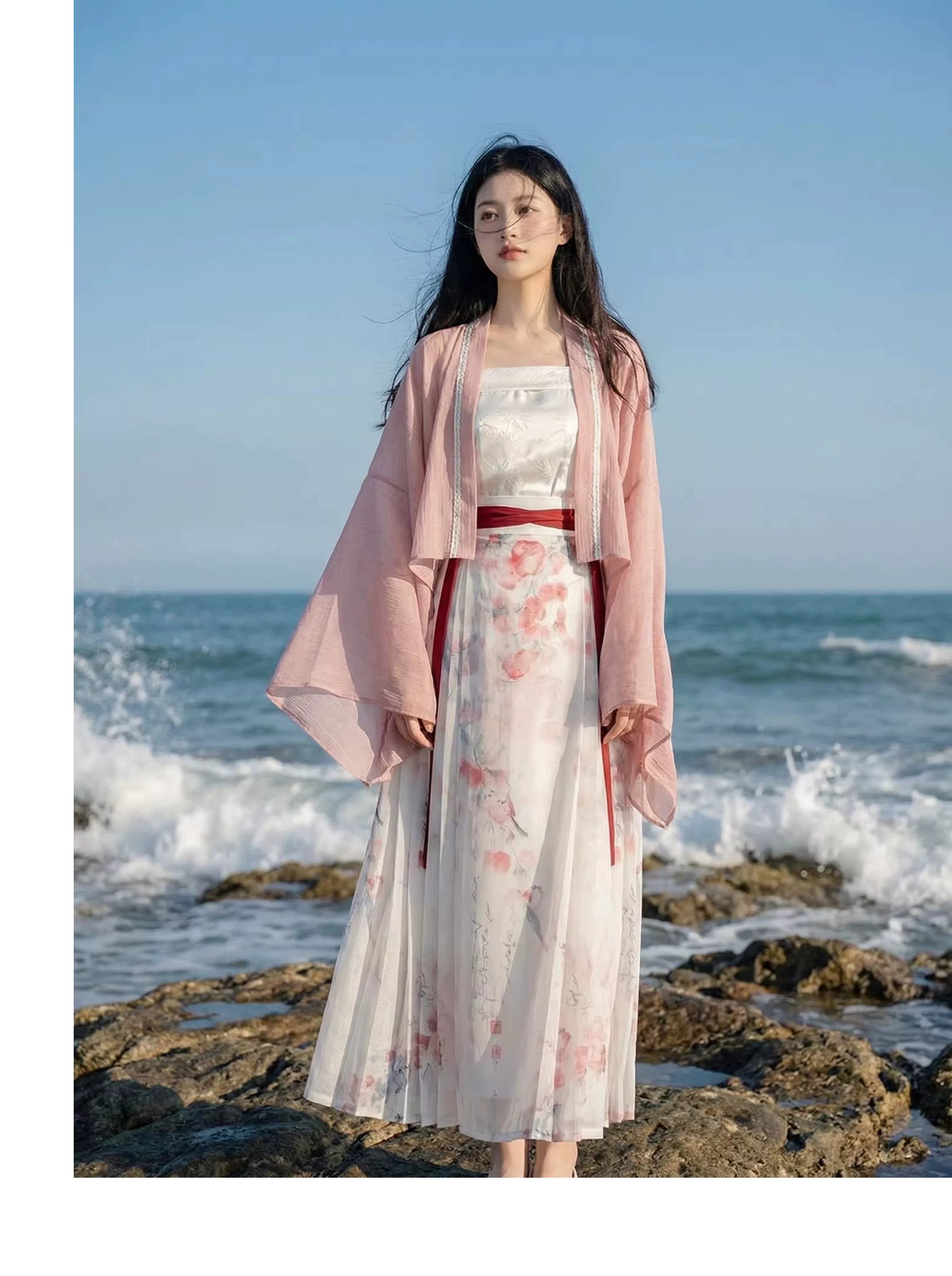 Comfortable ping anshun li xiaolu shuiming hanfu improved yarn horse skirt in summer bird watercolor print for women daily casual full length view