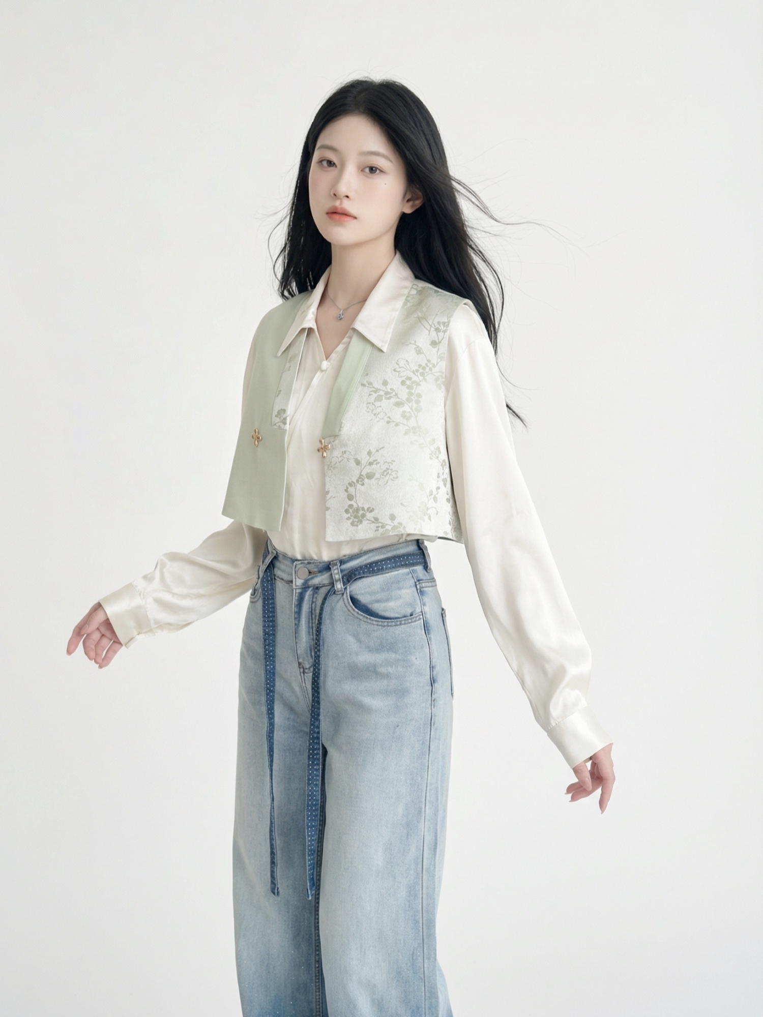 Comfortable xiaolushui new chinese hanfu set tang inspired vest and blouse collection for women daily casual full length view