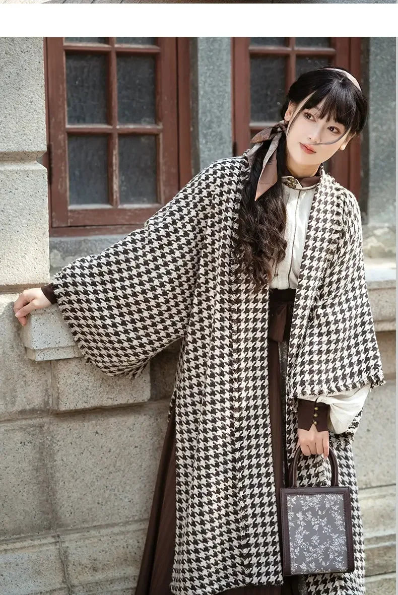 Complete autumn houndstooth new chinese set song inspired daily wear coat for modern commuting full length view