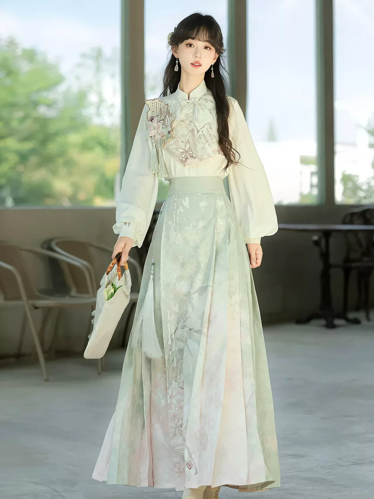 Complete beauty in the painting autumn set hanfu inspired new chinese style top and dress ensemble full length view