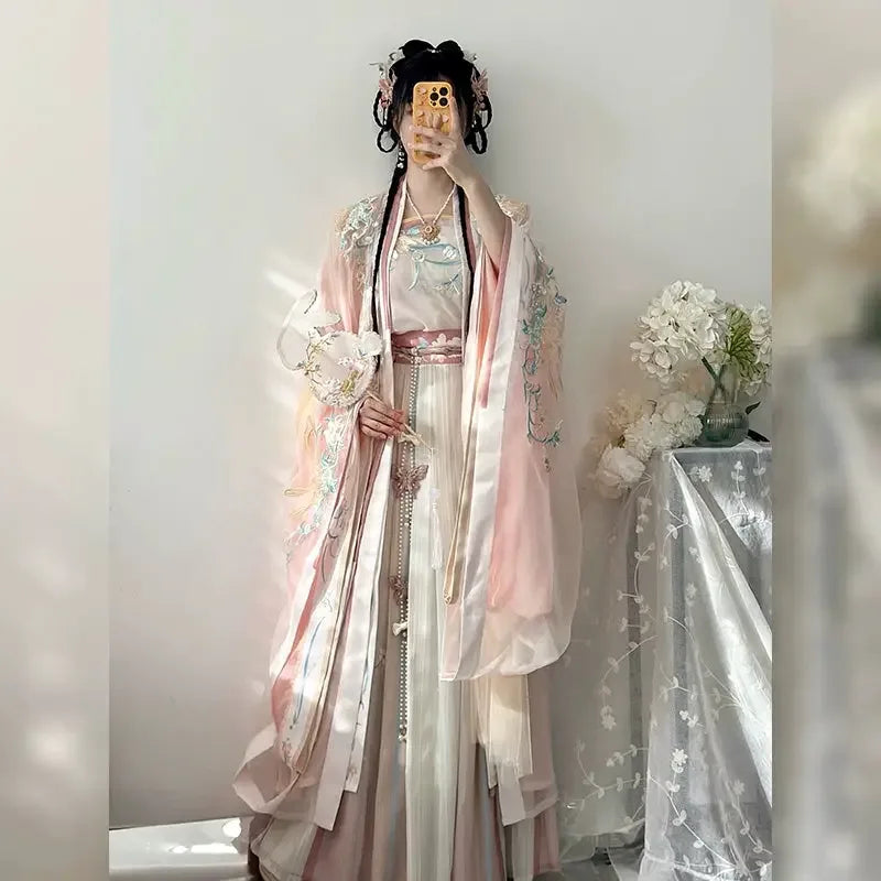 Complete butterfly love hanfu set plus size song style qiyao robe with wide sleeves elegant slimming spring outfit full length view