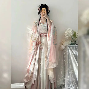 Complete butterfly love hanfu set plus size song style qiyao robe with wide sleeves elegant slimming spring outfit full length view