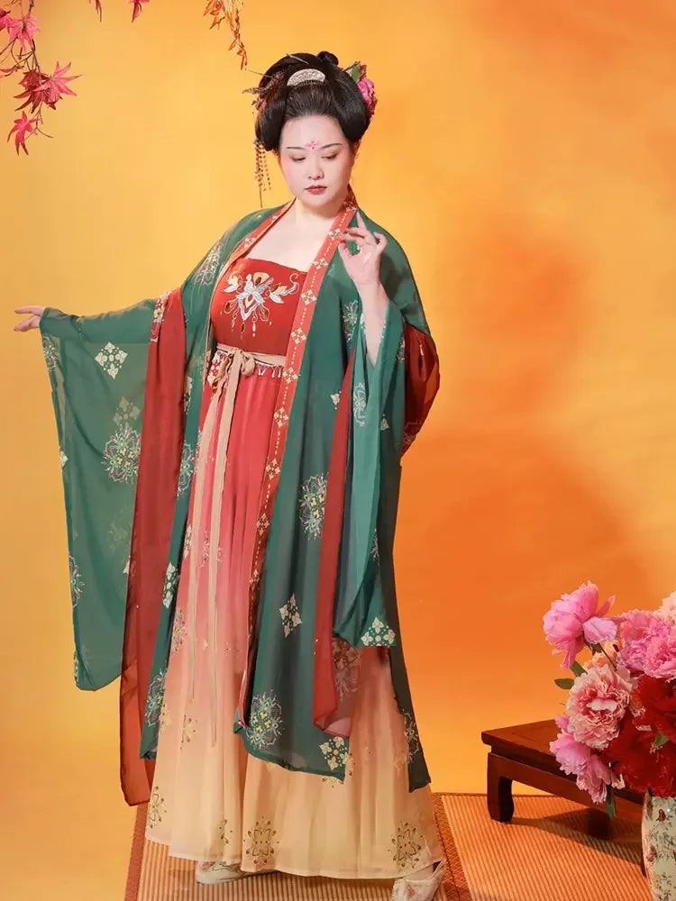 Complete moon melody plus size set tang style hanfu with hezi skirt and elegant flowing silhouette full length view