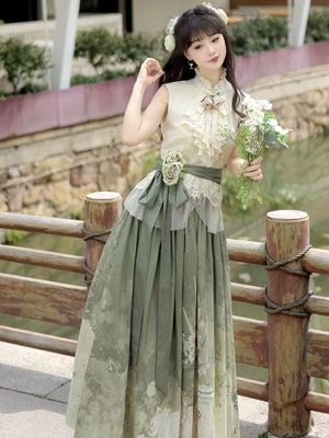  Complete morning time new chinese hanfu suit sleeveless top and half body long skirt han element for spring summer full length view

