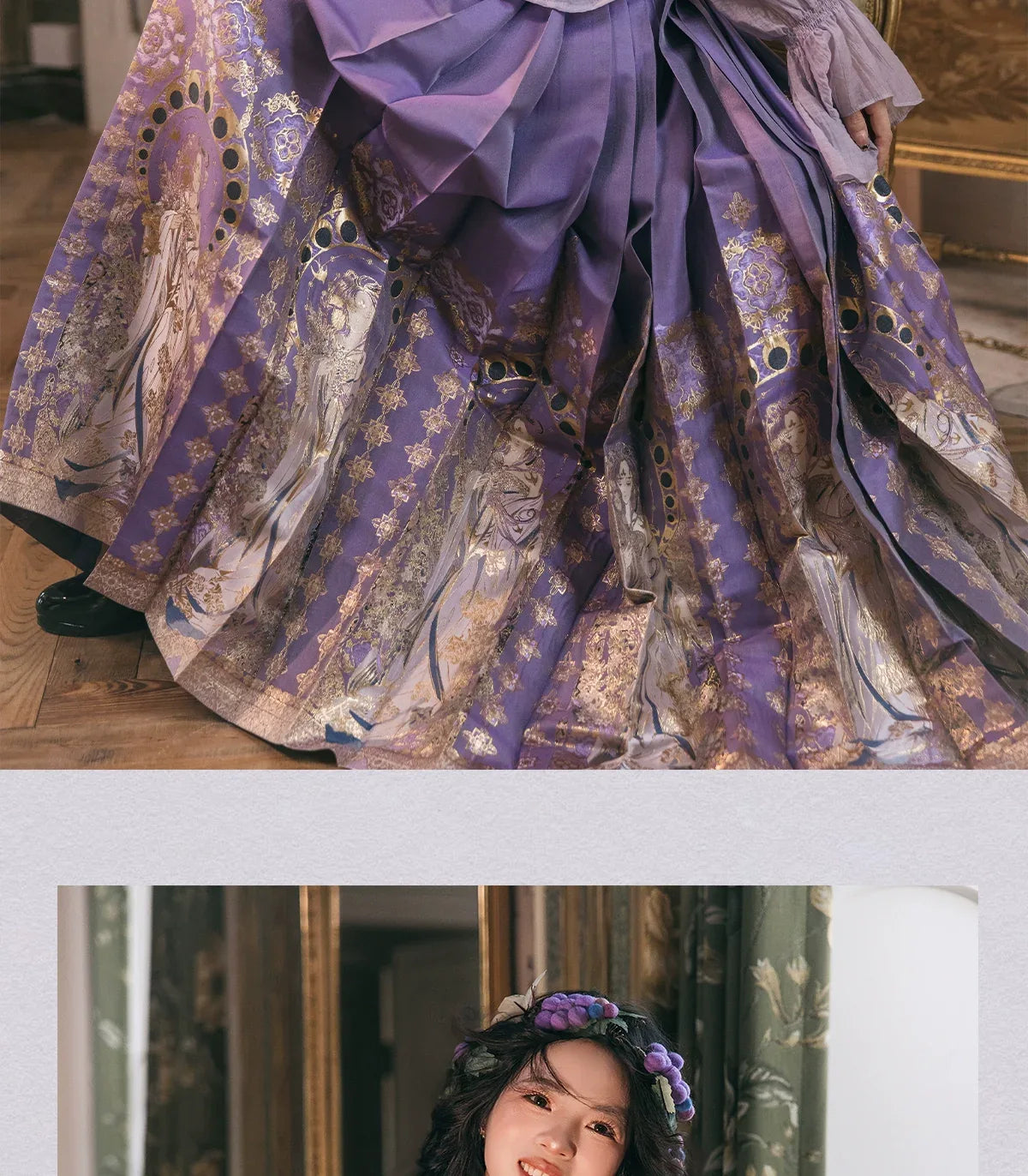Complete verdant atelier winter hanfu set tang style cloak cross collar top and qi chest skirt full length view