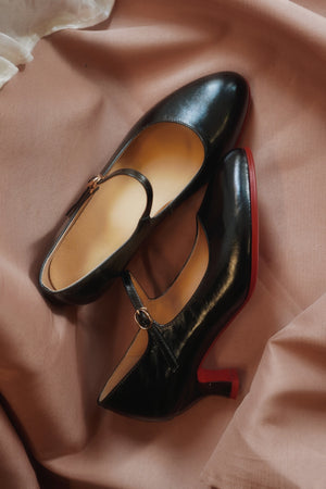 Daily elegant mary jane heels vintage french t strap mid heel pumps in black ivory green cheongsam qipao shoes for women material and color detail