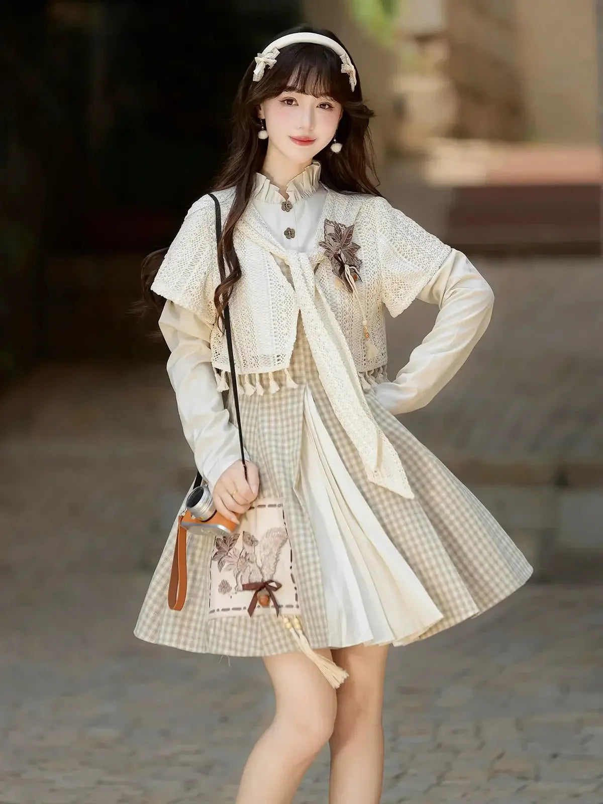 Elegant autumn harvest new chinese hanfu set inspired dress outfit for fall season women side view