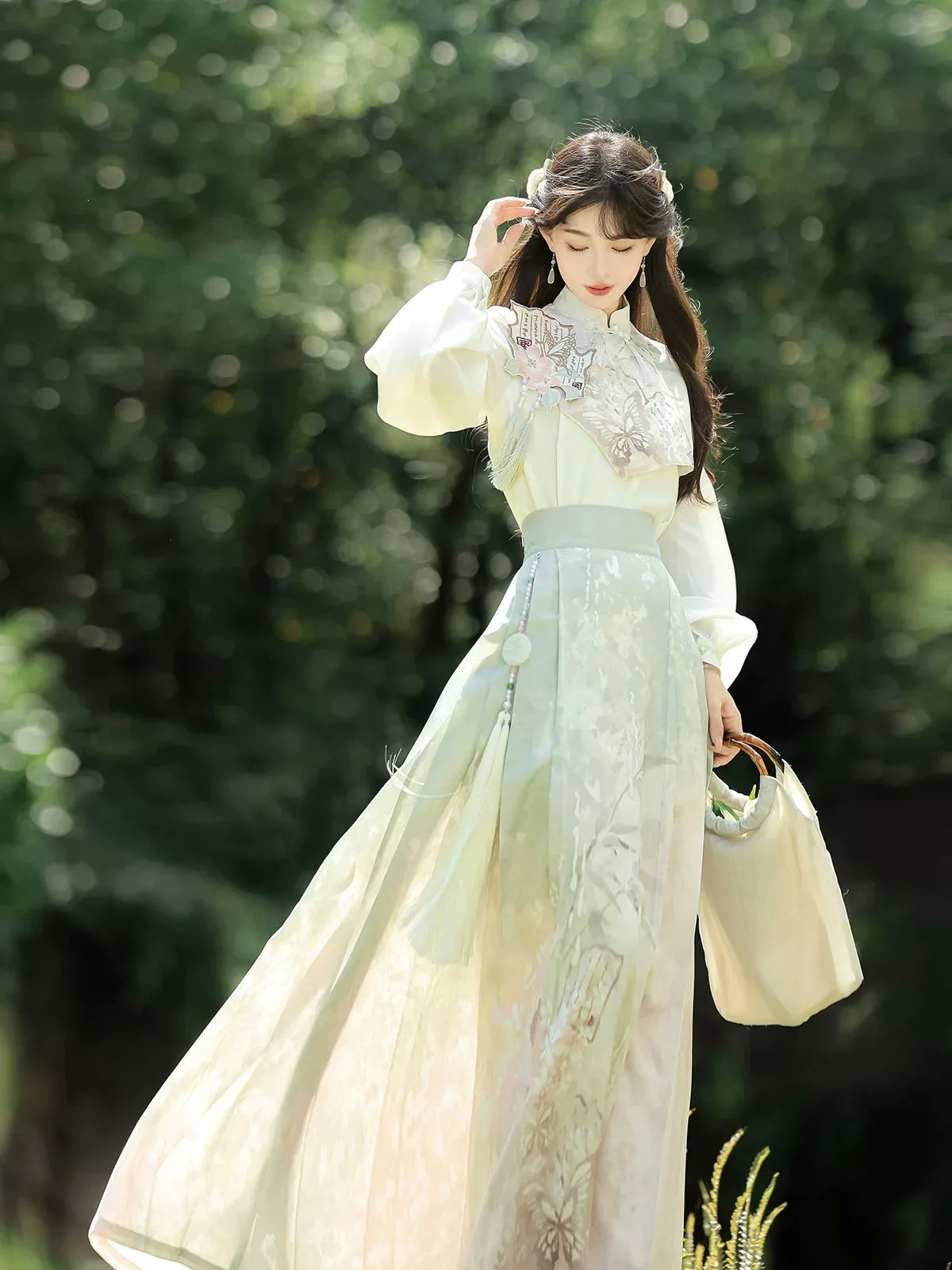 Elegant beauty in the painting autumn set hanfu inspired new chinese style top with dress for fall side view