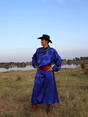 Elegant black mongolian inspired men robe modern ethnic daily wear for casual and work side view