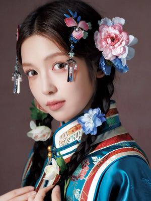 Elegant handmade ethnic accessories in begonia pink artisan crafted hair jewelry for daily and festival wear side view