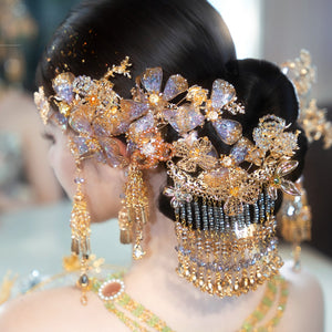 Elegant handmade liquid flower headdress bridal wedding hanfu xiuhe retro traditional hair accessory side view