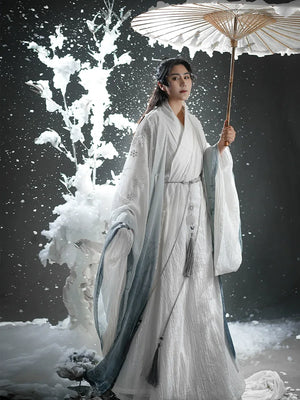 Elegant immortal fairy hanfu set ming dao large sleeved robe in cotton linen spring summer ancient costume for women side view