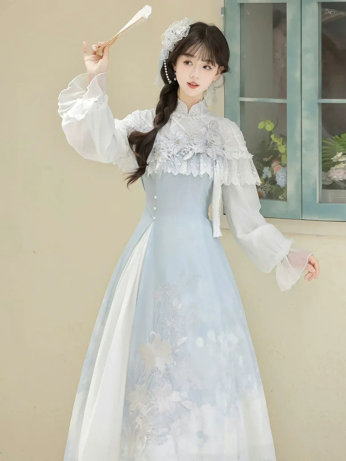 Elegant lily dew modern hanfu set new chinese style dress ensemble for autumn season wear side view