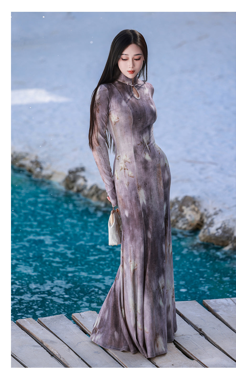 Mermaid Cheongsam Dress - Lotus Fish Tail Knitted Long Dress Mermaid Cheongsam Dress - Lotus Fish Tail Knitted Long Dress