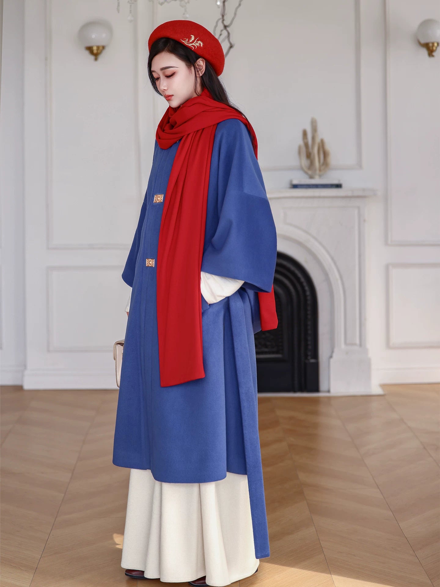  Elegant ming dynasty square collar long jacket improved hanfu coat autumn winter warm chinese robe for women side view

