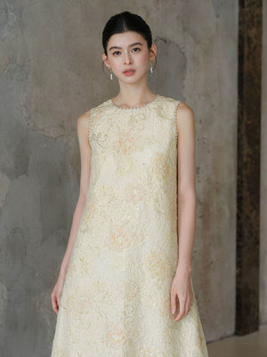  Elegant mulberry silk improved cheongsam new chinese floral print a line dress with texture design side view


