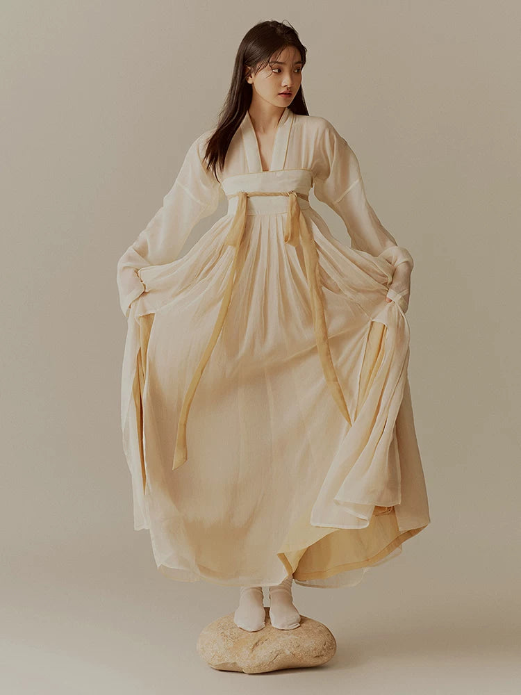Elegant new original improved tang style hanfu women chest length skirt ancient dress full set for daily wear side view