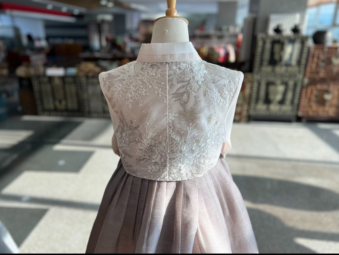 Elegant pastel embroidered hanbok traditional korean dress