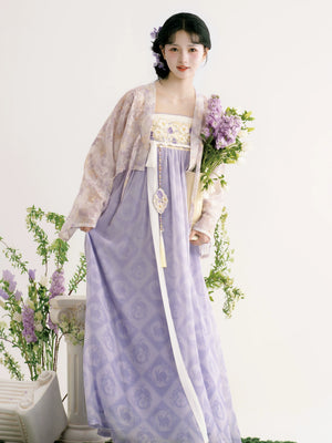 Elegant rain dream smoked clothes hanfu famen temple cloak with improved chest length skirt for spring summer daily wear side view