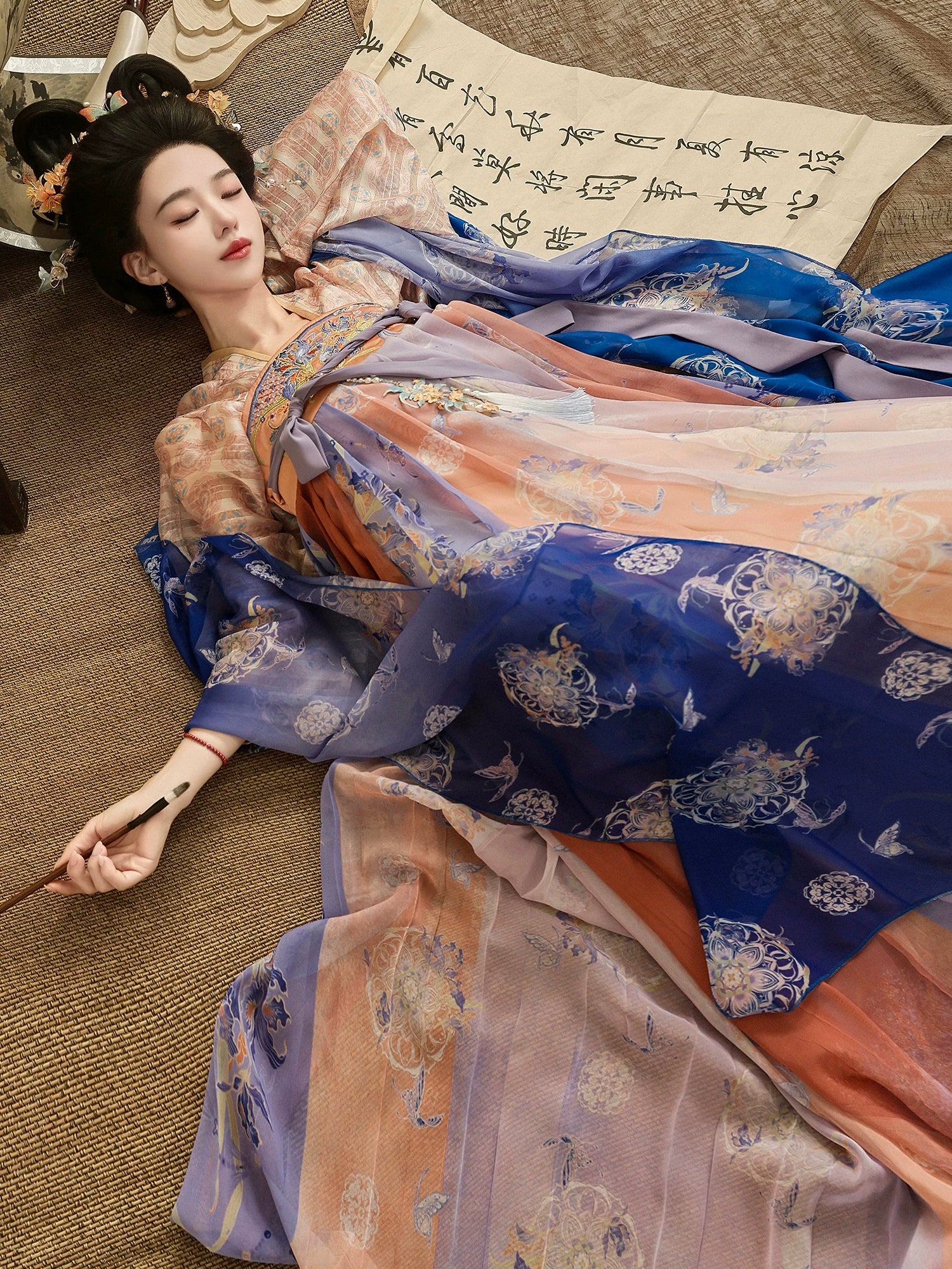 Elegant the prosperous tang dynasty is a dream tang hanfu women chest length skirt fairy air fluttering restoration summer dress side view