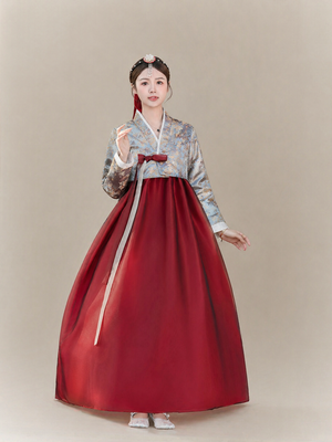 Traditional korean court hanbok elegant women dress for photography dance and performance front view