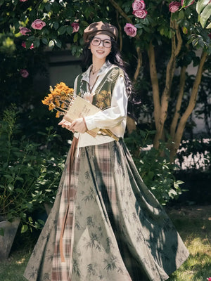 Elegant winter trio new chinese set knit bijia jacket with matching skirt hanfu inspired for cold season side view